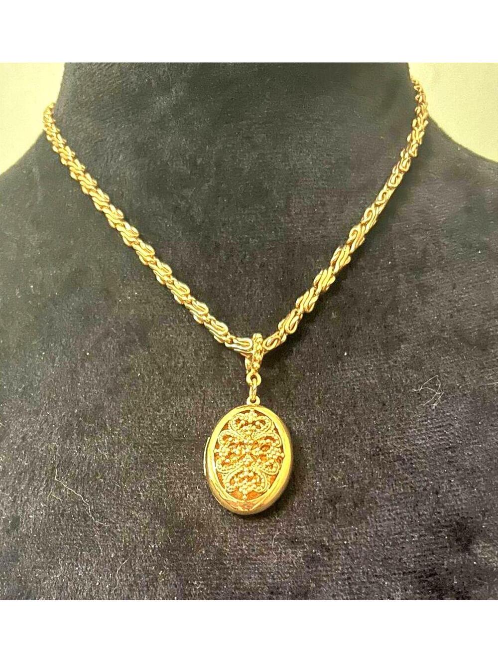 Vintage 1928 Locket Necklace Victorian Revival Romantic Statement Jewelry